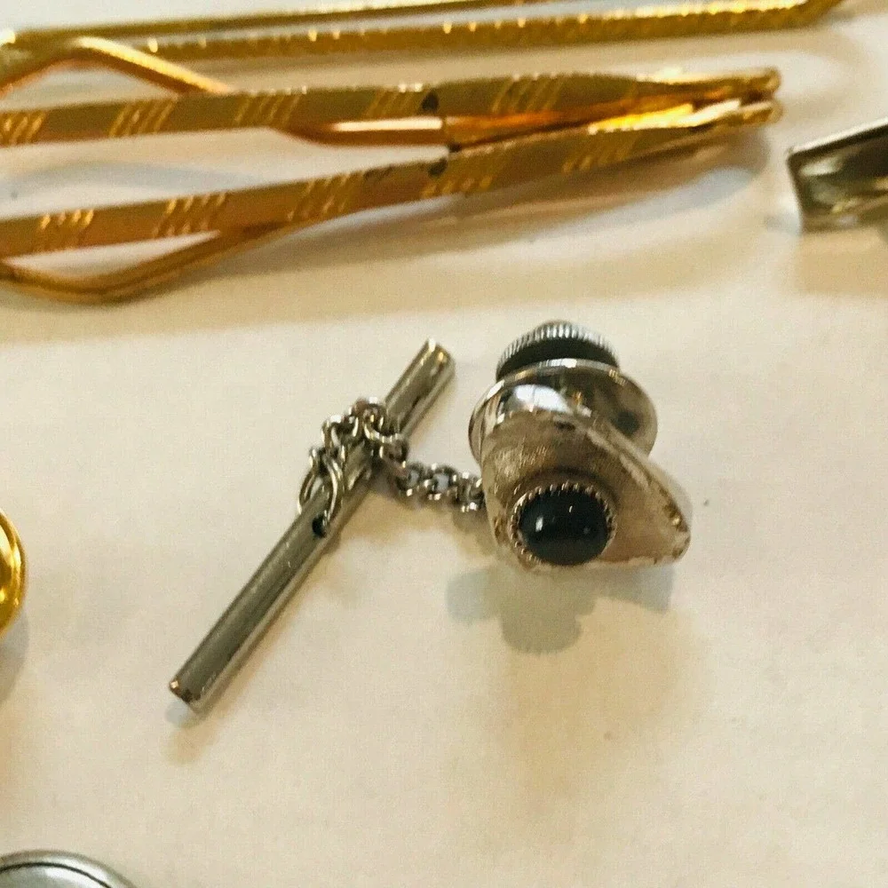 Lot‎ Set cufflinks Tie Bars Gold Silver Tone Tie Tack Chain Clip